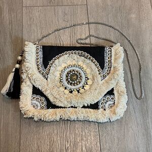 Bohemian Chic Crossbody Bag in Black and Cream